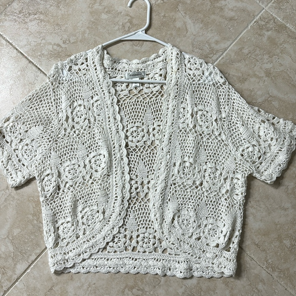 White Crochet Lightweight Sweater